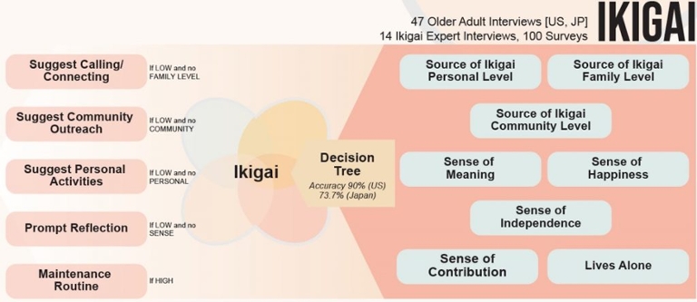 47 older adult interviews, 14 ikigai expert interviews, 100 surveys 